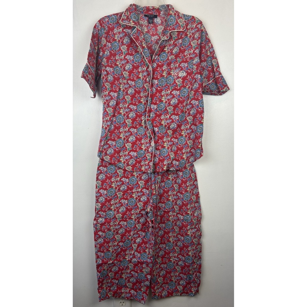 Chaps Pajamas Womens S Floral PJs  Sleepwear Loungewear Romantic Red Cropped